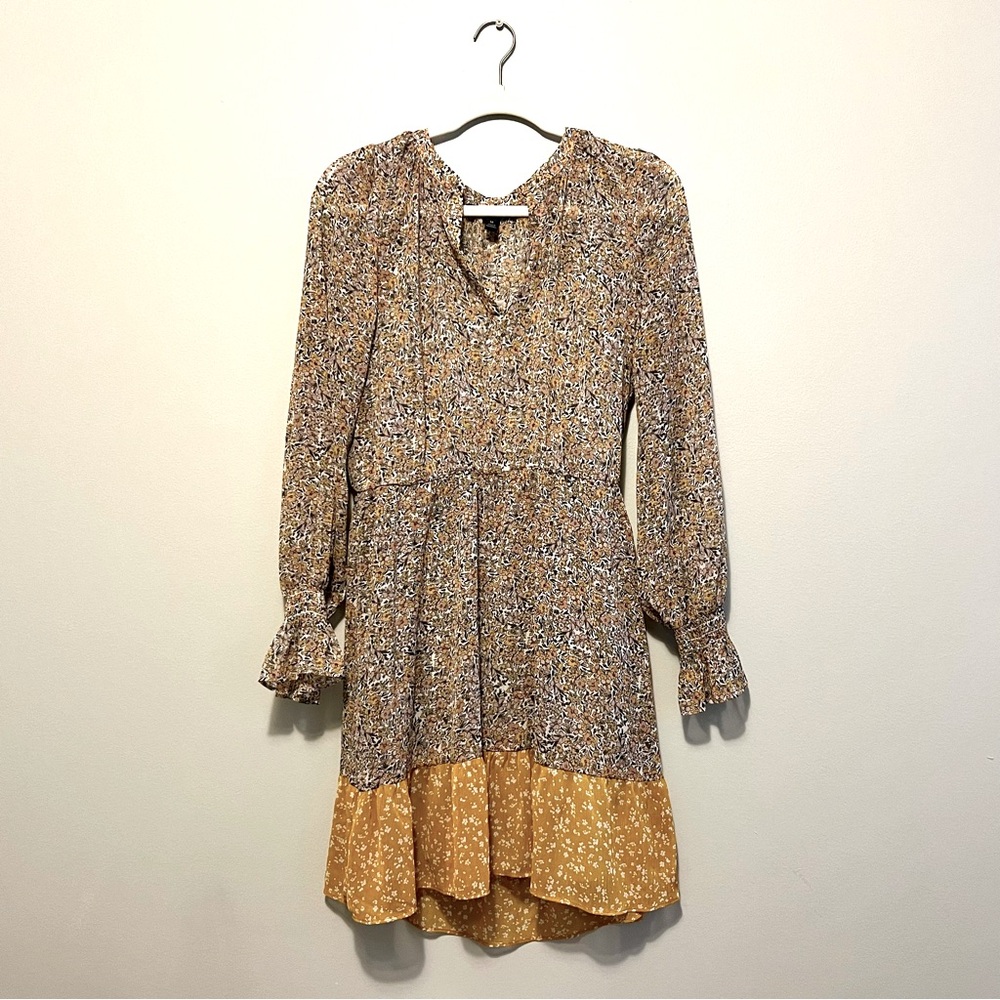 Banana Republic yellow floral long sleeve mini dress with slip